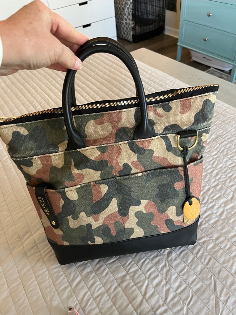Spartina 449 Camo Canvas Satchel in Green/Brown Camouflage